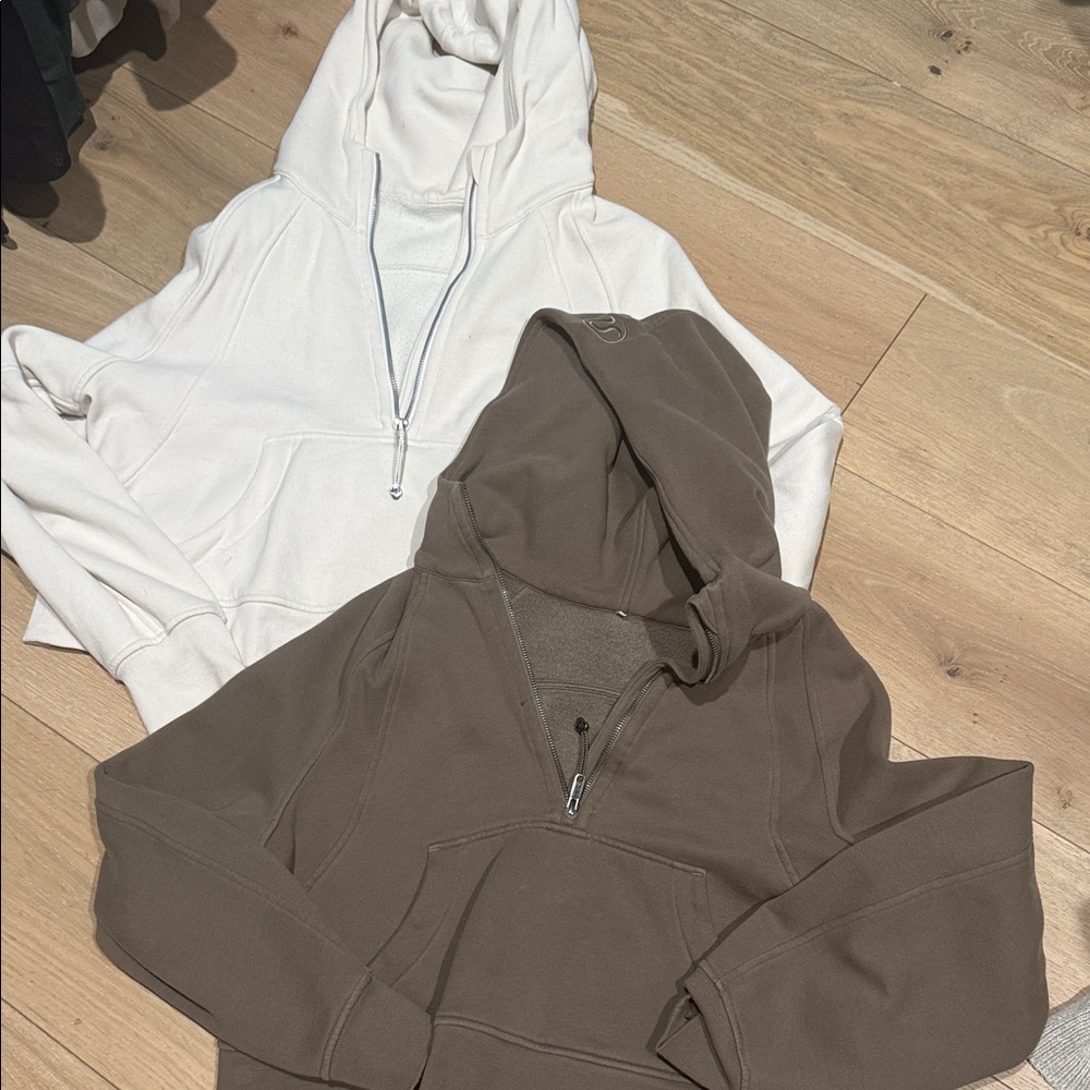Lululemon Athletica White and Brown Half-Zip Hoodie